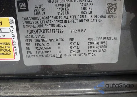 2014 GMC Acadia Denali from USA, damaged, VIN 1GKKVTKD7EJ174729